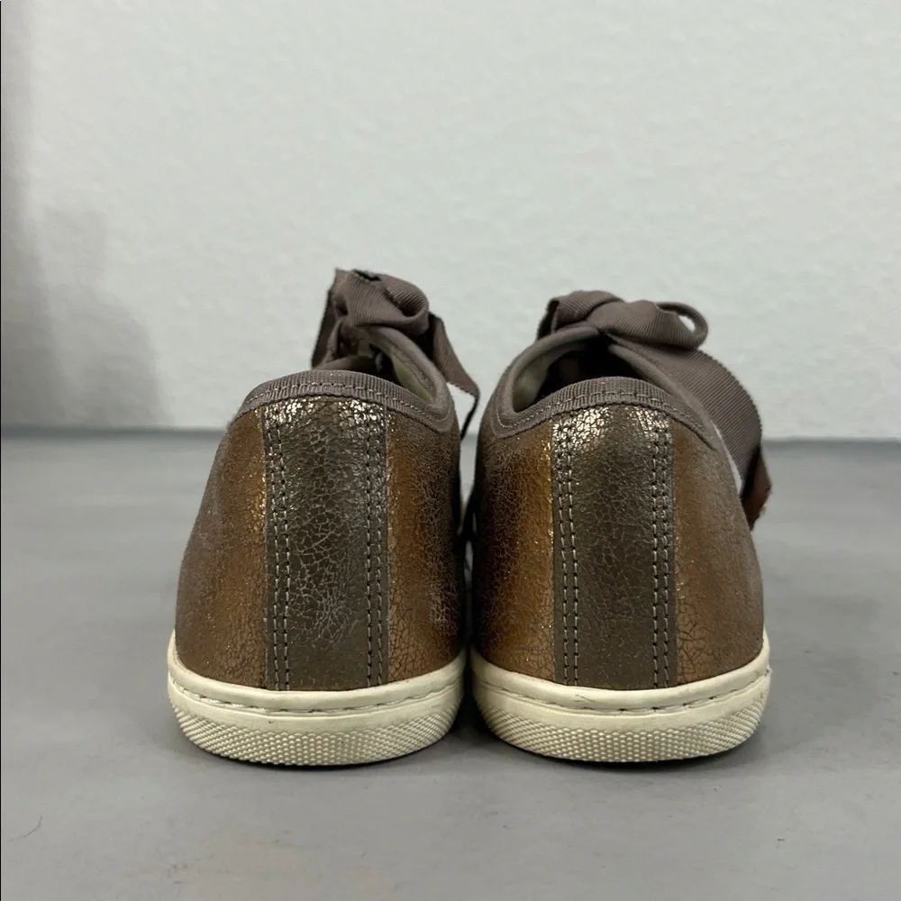 Lanvin Metallic Gold Women's Ribbon Lace Up Sneakers - Picture 4 of 8